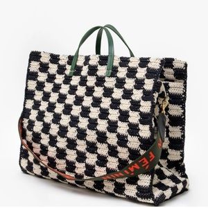 Clare V Summer Tote Crochet Checkered